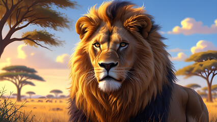 Majestic Lion in the Golden Afternoon A Hyper-Realistic Portrait