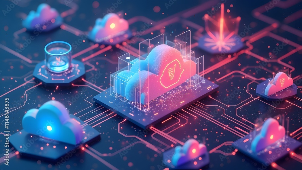 Poster cloud computing technology concept. 3d illustration of cloud computing concept. generated by ai