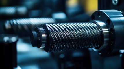 Fototapeta premium Industrial Precision Closeup of Metal Screw, Gear, Machine Part