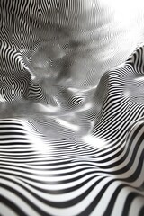 Dynamic black and white striped pattern forming an optical illusion with wavy lines and a sense of depth.