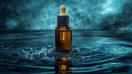 Skincare Serum Bottle with Water Droplets Background