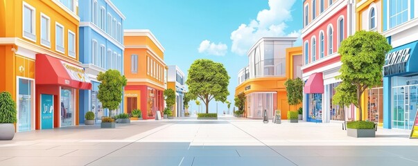 Virtual shopping malls, online retail hubs, 3D illustration, future retail concept