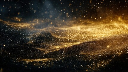 Fototapeta premium Glowing golden particles, abstract background.