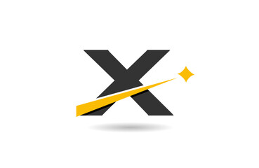 X letter alphabet logo icon design with yellow star and black color line cut for company and business