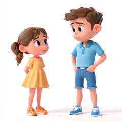 A big brother talking to a little sister Cartoon style, Illustration Style with White Background