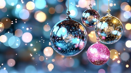 Fototapeta premium Sparkling Christmas Ornaments Festive Holiday Background Glowing Lights Winter Decor
