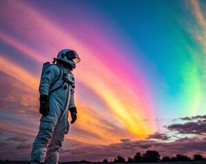 Astronaut in Front of a Colorful Sky