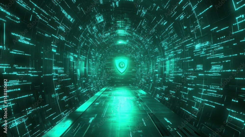 Aufkleber cyber security software abstract concept vector illustration. information security software, antivir