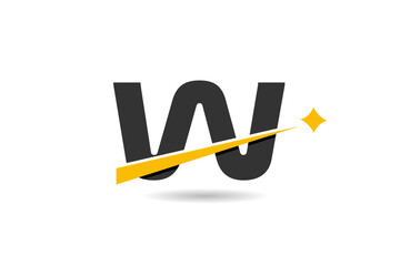 W letter alphabet logo icon design with yellow star and black color line cut for company and business