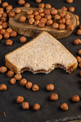 hazelnuts and bread with nut paste with chocolate