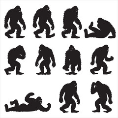 set of vector bigfoot silhouette	
