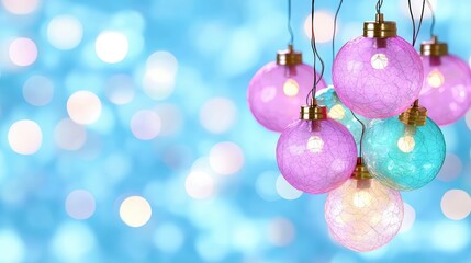 Pastel Globe Lights  Festive Decor  Bokeh Background  Hanging String Lights   Romantic Amb