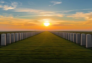Obraz premium Sunset over the beautiful military cemetery