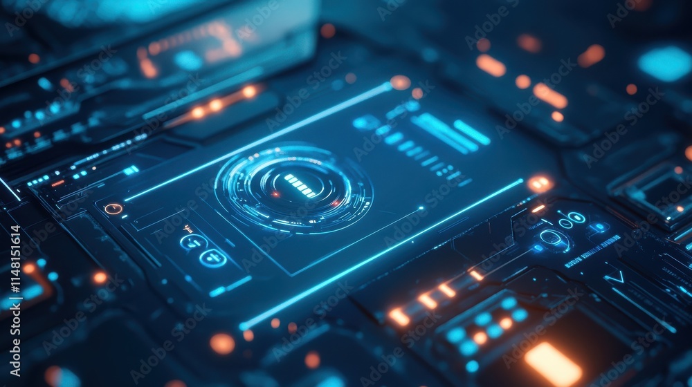 Aufkleber glowing lock interface on blue background. digital security and protection concept. 3d rendering