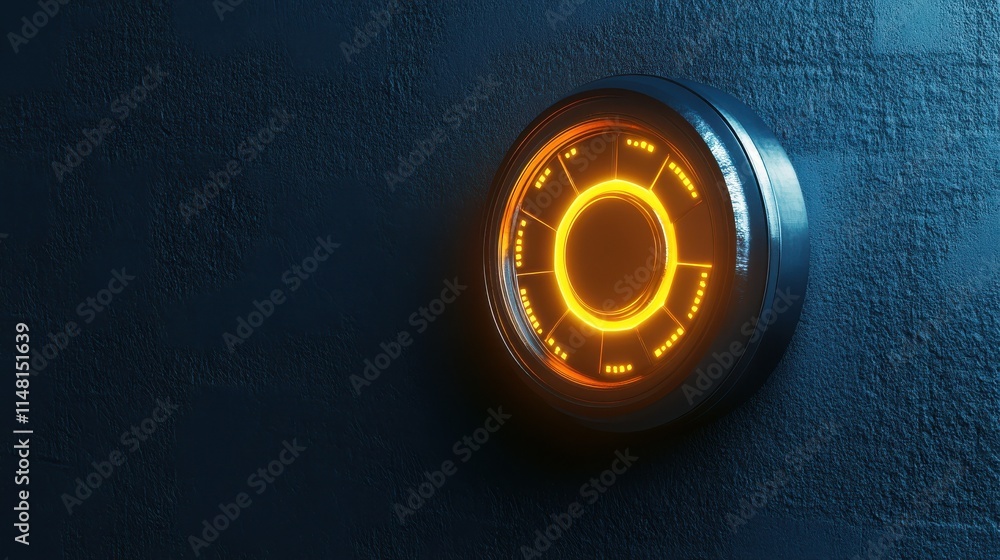 Poster glowing lock interface on blue background. digital security and protection concept. 3d rendering