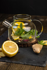 green tea with ginger and green mint with lemon