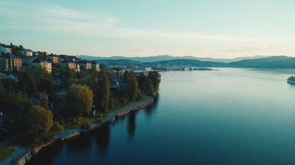 Fototapeta premium Oslo, Norway. City center from the air. Embankment Oslo Fjord, From Drone