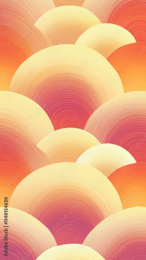Poster colorful abstract pattern featuring overlapping circular waves in orange and yellow hues, perfect fo