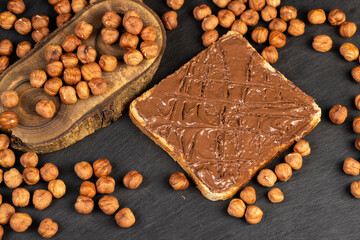 hazelnuts and bread with nut paste with chocolate