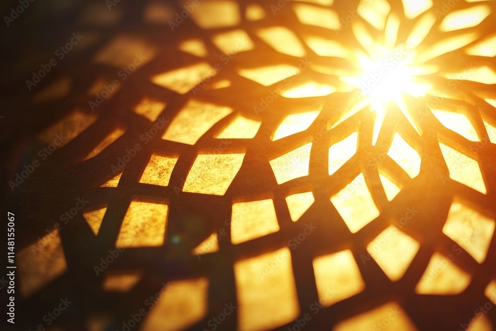 Poster a sun is shining on a patterned surface. the pattern is made up of many small squares