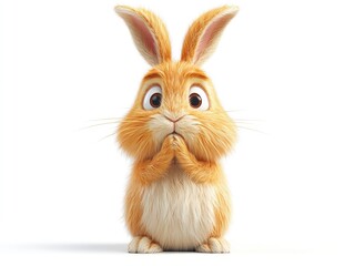 Fototapeta premium Adorable 3D cartoon cute rabbit illustration, isolated on a white background, perfect for kids' designs, educational materials, or playful themes.