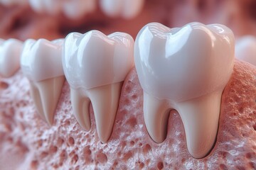 Close-up of human teeth showcasing dental structure and anatomy.