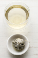 cup of hot tea and tea bag