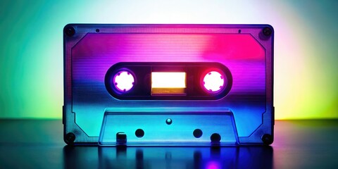 Obraz premium Minimalist cassette tape silhouette against a white backdrop, embodying 80s/90s retro audio aesthetics.