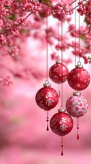 Obraz premium Red Chinese Ornament Hanging Decorations Spring Blossom Background