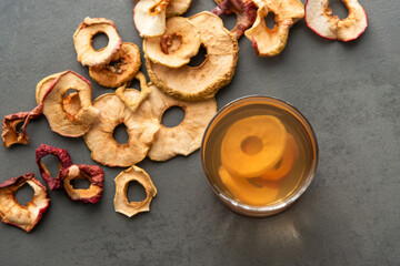Dried Apple Compote. Fruit Compote. Stewed Fruit Drink On The Kitchen Table, Top View. Natural Fruit-Drink.
