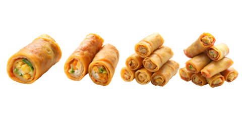 Egg roll stack and single piece isolated on transparent background