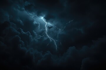 Lightning in dark cloudy sky during thunderstorm  Lightning