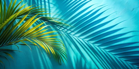 Long Exposure Palm Leaf Shadows, Minimalist Blue Wall, Spring Summer Product Photography Background