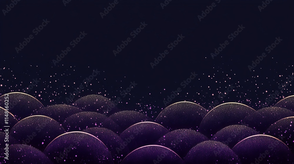 Poster abstract art of vibrant pulsating circles with sparkling elements on dark background