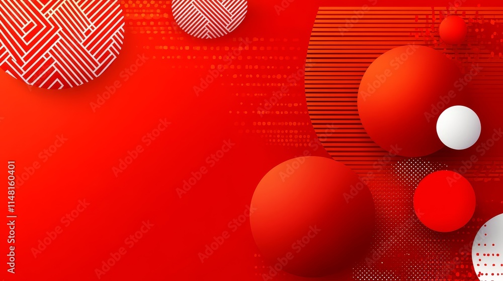 Poster abstract red background with geometric shapes and patterns featuring circles and lines in modern des