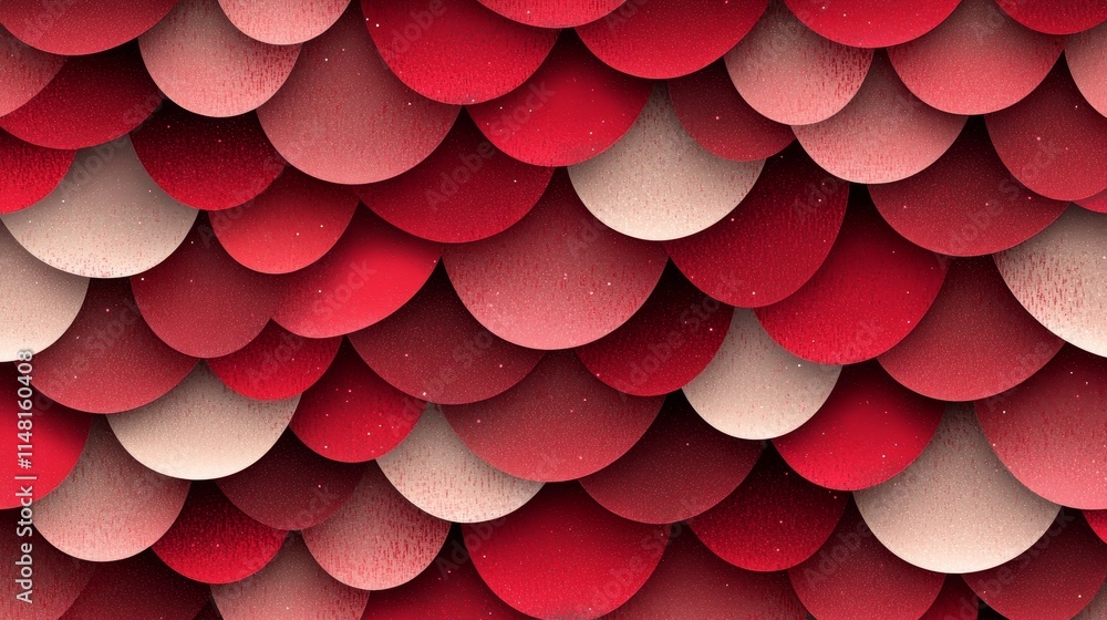 Poster seamless pattern of overlapping circular scales in red and cream tones with textured surface for cre