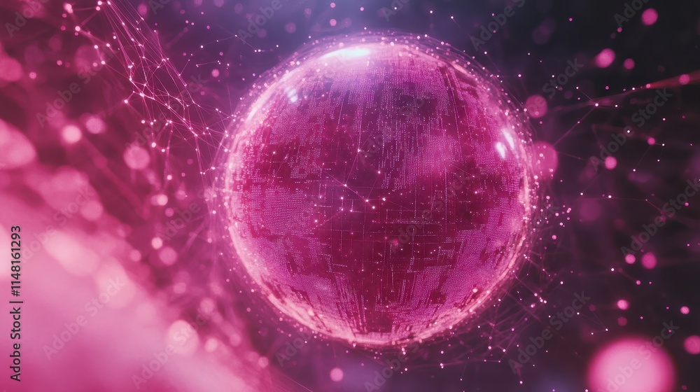 Poster view of technology planet of data with dots connections.
