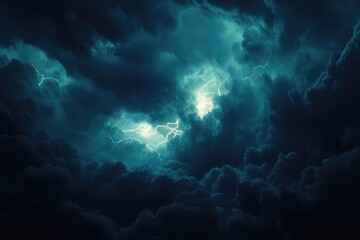 Fototapeta premium Dark storm clouds with lightning and thunder.