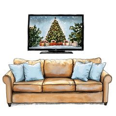 Christmas Movie Night Clipart Vector Illustration