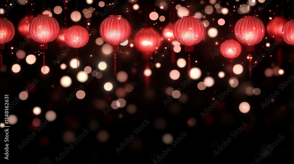 Poster red lanterns with bokeh lights creating a festive and enchanting atmosphere for celebrations and eve