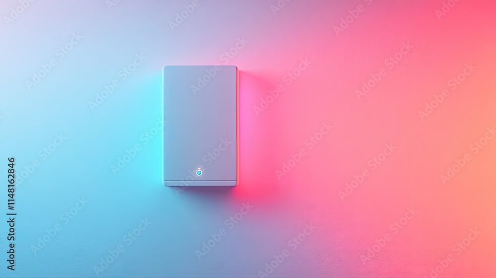 Poster minimalist box on gradient background with soft blue and red lights