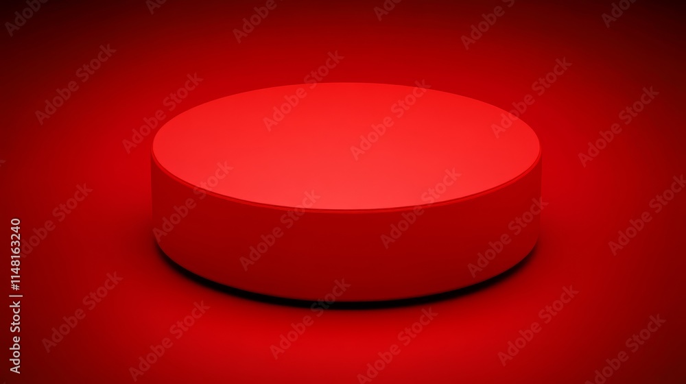 Poster smooth round red display pod on a solid red background for product presentation or creative showcase