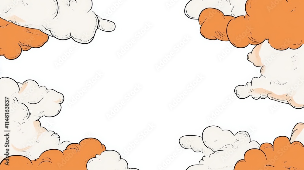 Poster abstract cartoon clouds in orange and white frame with empty center for background or design use