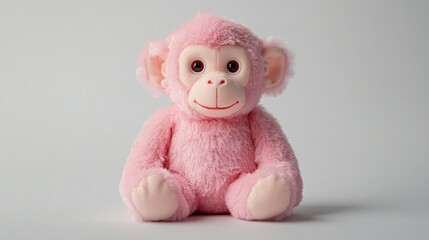 Adorable Pink Plush Monkey Toy Sitting on a Gray Background