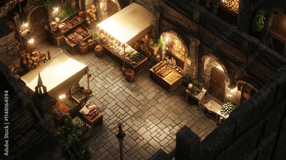 Poster a small room with a lot of tables and a lot of food. there are many different types of food on the t