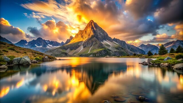Long Exposure Sunrise Vignemale Peak, Pyrenees Mountains, French Alps, Dawn Landscape Photography