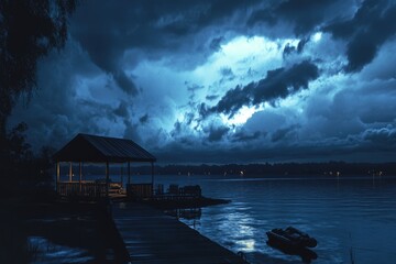 storm over the lake summer night
