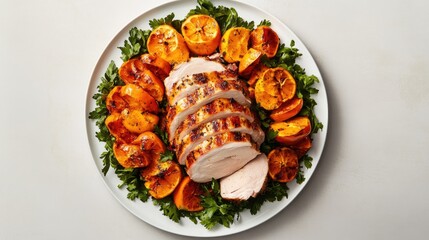 Grilled Chicken Breast with Roasted Citrus and Greens Arrangement