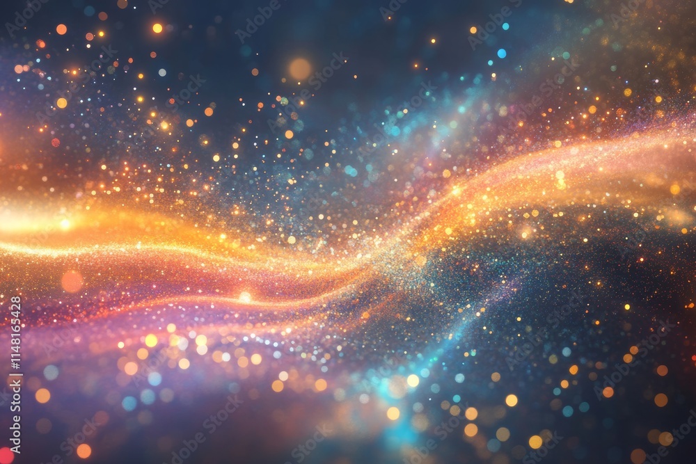 Poster a mesmerizing abstract background featuring colorful sparkling lights and dynamic wave patterns, per