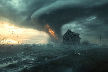 Fototapeta premium Destructive cyclone threatens populated area with severe storm clouds.
